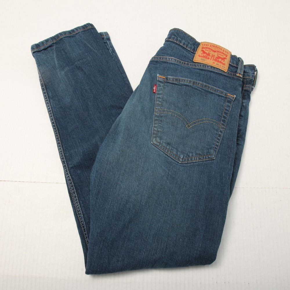 Levis 502 Jeans Mens 36x34 Actual 36x32 Blue Medium Wash Denim Tapered Stretch